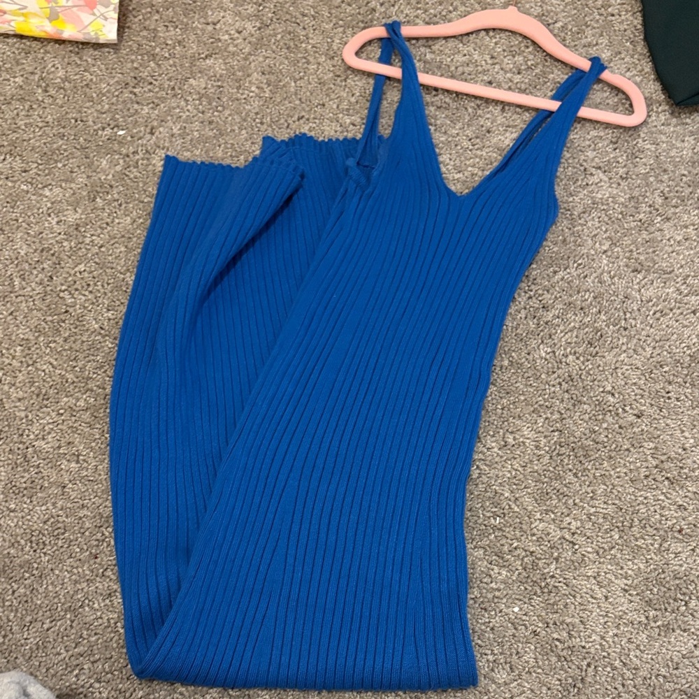 Vibrant Blue Ribbed Knit Dress